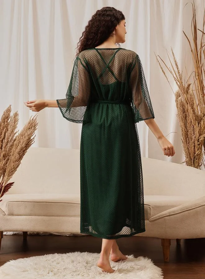 Clovia Pack of 2 - Lace Trim Satin Robe and Slip Dress